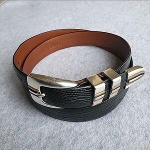 Johnston & Murphy Western Belt Men 38 Black Leather Cowboy Croc Embossed 75-8821